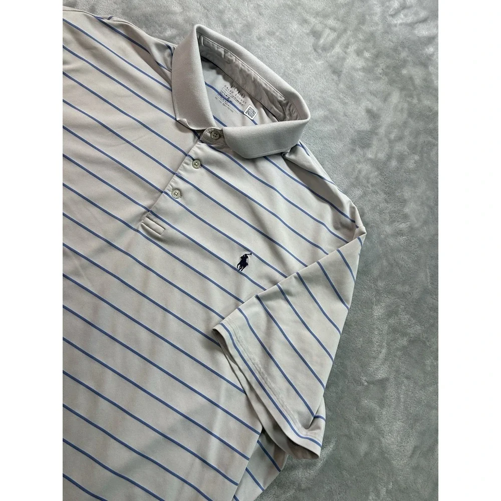 Polo Ralph Lauren Polo Shirt Men 2XL Blue Grey Striped Classic Short Sleeve Golf